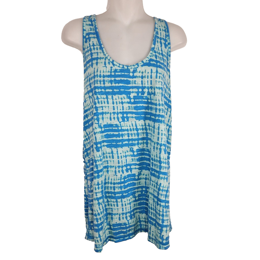 Xersion Relaxed Fit Tank Top Women L Blue Tie Dye Racerback Keyhole Workout Gear